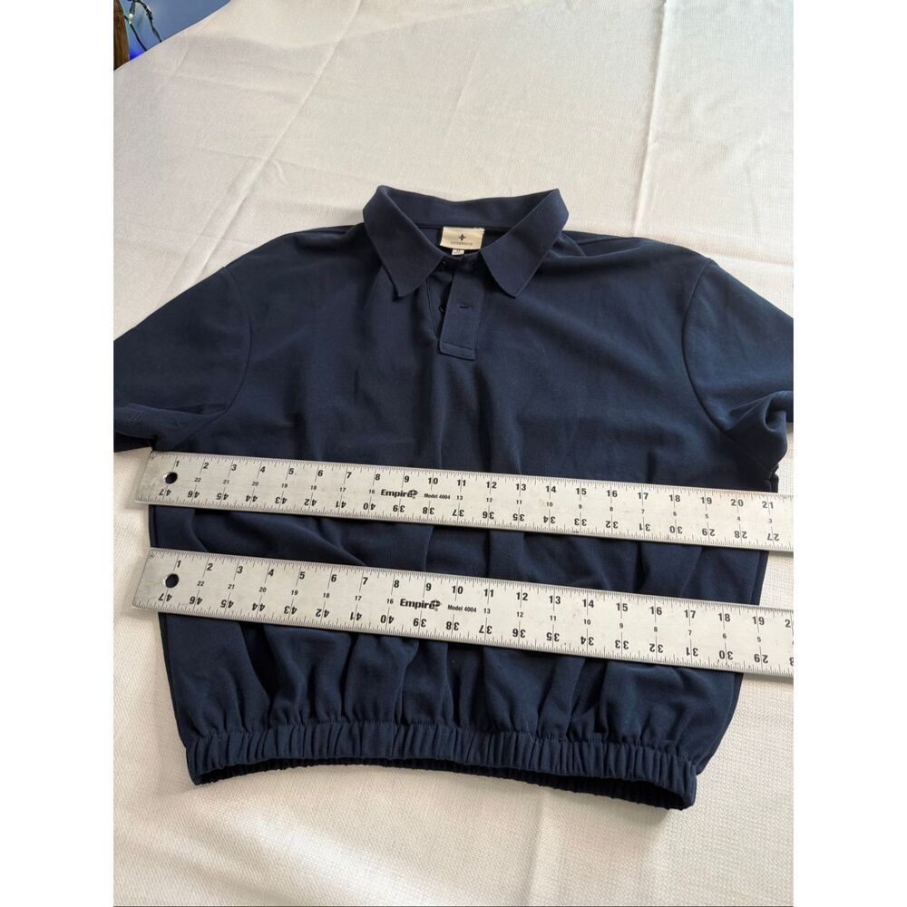 TUCKERNUCK Short Sleeve Polo Shirt Navy Blue Golf Preppy Elastic Size Medium - Picture 3 of 7